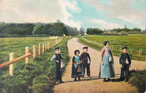 Historische ansichtkaart uit 1903 van kinderen op een landweg bij Baarn
