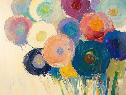 Bloemencanvas | Vrolijke Ronde Bloemen Kunst