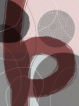 Abstracte Geometrische Organische Vormen en Lijnen in bruin en grijs. van Dina Dankers