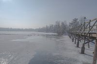 houten brug over een bevroren meer