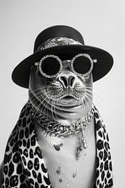 Seal in hipster fashion with glasses and cap by Poster Art Shop