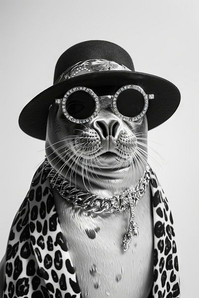 Phoque en mode hipster avec lunettes et casquette par Poster Art Shop