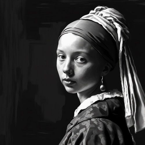 Meisje met de parel in zwart-wit