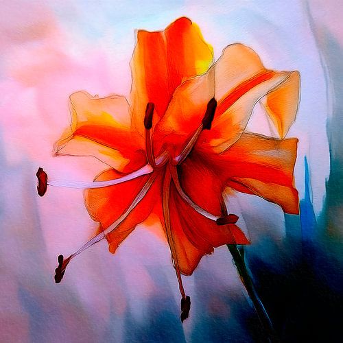 Bloem aquarel schilderij: Oranje lelie