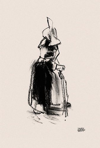 Huizervrouw met wandelstok by Pieter Hogenbirk