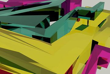 Tha Maze 6-2-6 (op wit) van Pat Bloom - Moderne 3D, abstracte kubistische en futurisme kunst