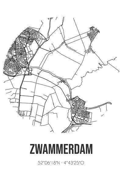 Zwammerdam (South Holland) | Map | Black and White by Prints of Place