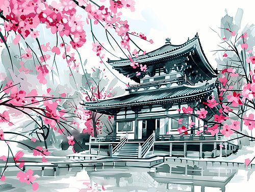 Temple And Sakura