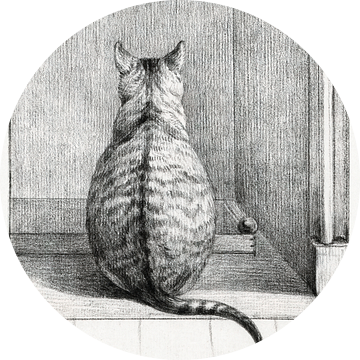 Zittende kat, van achteren (1812) tekening door Jean Bernard van Dina Dankers