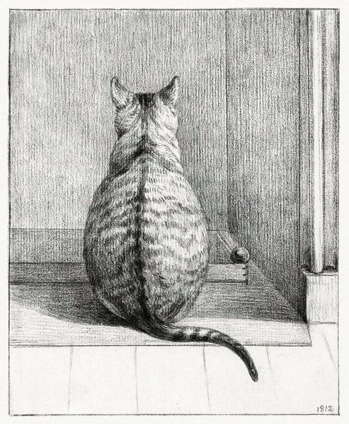 Sitzende Katze, von hinten (1812) Zeichnung von Jean Bernard von Dina Dankers