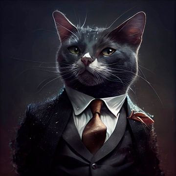 Statig portret van een Kat in een chic pak van Maarten Knops