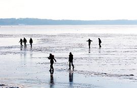 Winter in Nederland met schaatsers op het ijs.