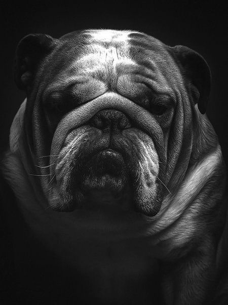"Majesteit in Rimpels” – Bulldog Portret in Zwart-Wit van Simone Photography