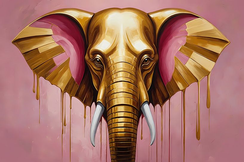 Eléphant doré sur fond rose par Art & Soul Creations