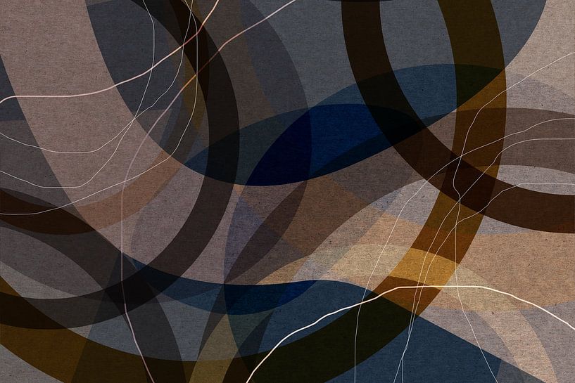 Retro geometry. Modern abstract organic shapes in blue, brown, beige by Dina Dankers