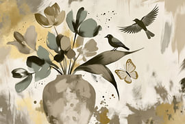 Vögel und Blumen in sanften Erdtönen von Art & Soul Creations