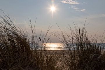 Photo du beau coucher de soleil vu des dunes. Quelque part le long de la côte néerlandaise.