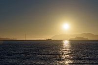 Zonsondergang boven San Francisco baai, Golden Gate en Alcatraz