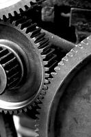 Gears of an old machine in a disused abandoned factory