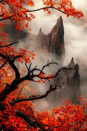 Paysage de montagne automnal dans le brouillard sur Poster Art Shop