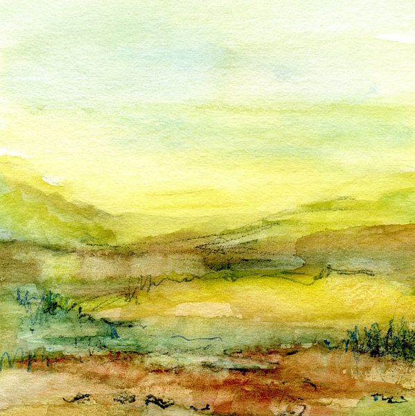 Landschap met glooiende heuvels en gras van Claudia Gründler