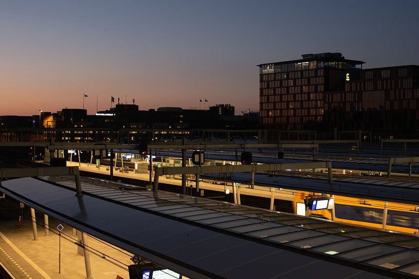 Coucher de soleil sur la gare centrale d'Utrecht par Bart van Lier