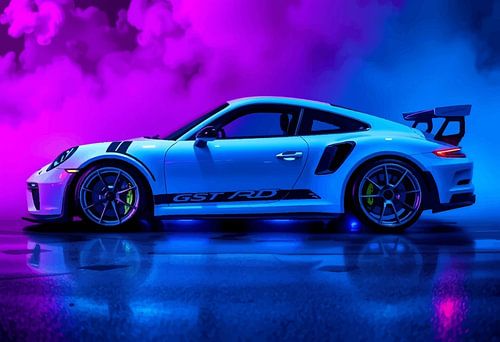 Porsche 911 GT3 RS Wit en Zwart Neon Showroom Art