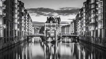 La Speicherstadt, Hambourg, en noir et blanc