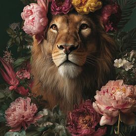 Löwe in den Blumen von Studio Ypie