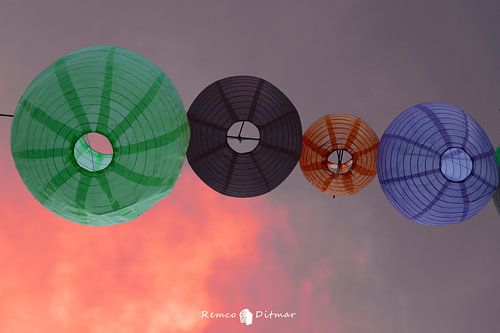 Colourful Lanterns colour the Industrial Sky