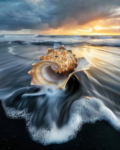 Schelp in de gouden gloed van het uur van fernlichtsicht