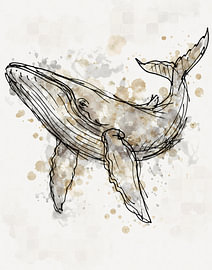 Whale – Watercolour Animals series – sketch-style in brown and grey  by Emiel de Lange