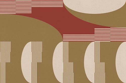 Retro architectuur. Abstracte geometrische kunst in rood, beige en goud