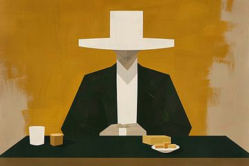 Geometrisch portret met hoed in minimalistische stijl van Imperial Art House