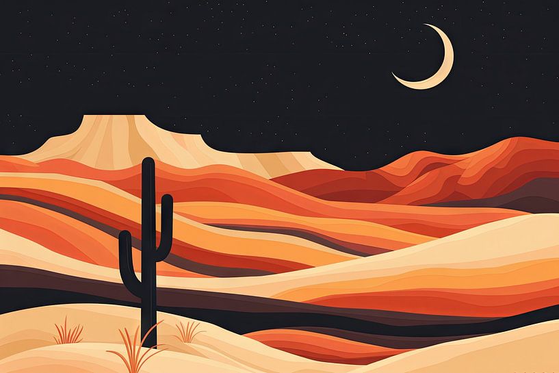 Desert landscape at night by Poster Art Shop