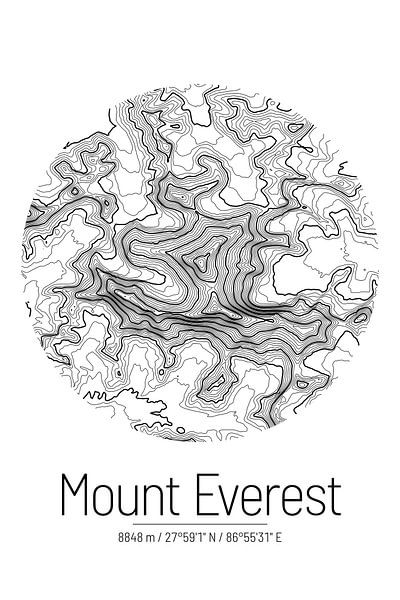 Mount Everest | Topographic Map (Minimal) by ViaMapia