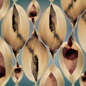 Tidal Teal Bloom Aqua 983 - Organic Coastal Shapes in Sand, Sea Mist and Deep Warm Red Brown by Saskia Mensink PRINTS