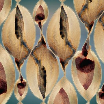 Tidal Teal Bloom Aqua 983 - Formes côtières organiques en sable, brume de mer et brun rouge profond sur Saskia Mensink PRINTS