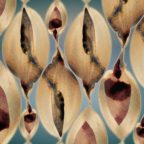 Tidal Teal Bloom Aqua 983 - Organic Coastal Shapes in Sand, Sea Mist and Deep Warm Red Brown