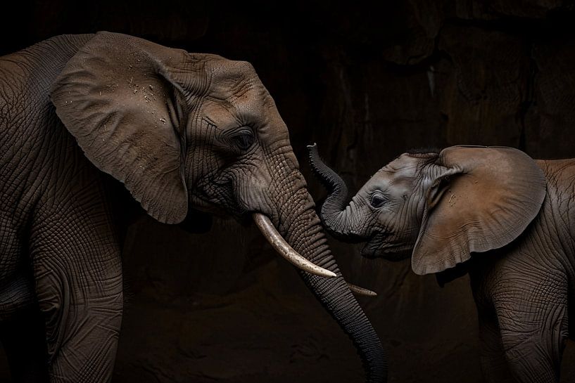 Intimate bond between mother and baby elephant by Art & Soul Creations