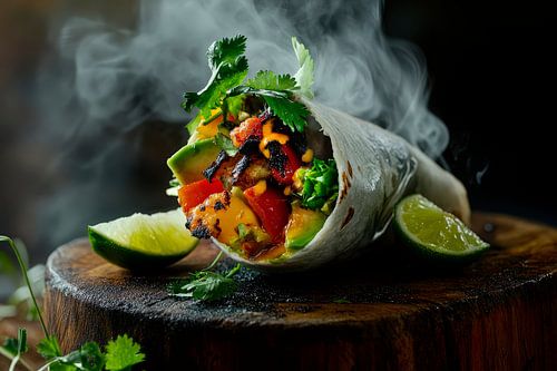 Gerookte burrito met verse ingrediënten