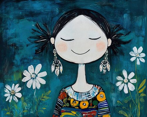 Woman and White Flowers Painting by Zen and More