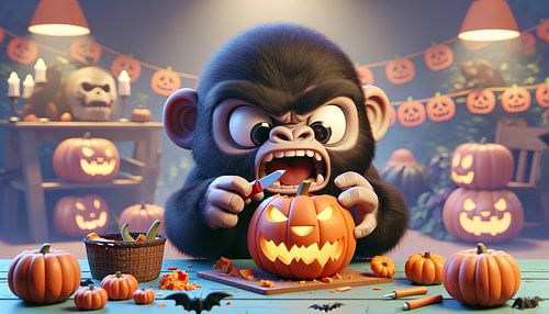 Gorilla's spooky pumpkin carvings