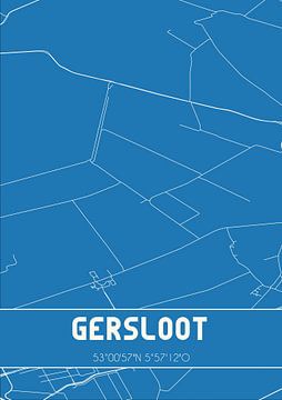 Blauwdruk | Landkaart | Gersloot (Fryslan) van MijnStadsPoster