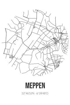 Meppen (Drenthe) | Landkaart | Zwart-wit van MijnStadsPoster