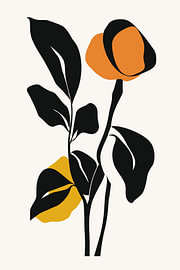 Eine orangefarbene Blüte ragt aus einem schwarzen, belaubten Stiel empor. von Minimal Blue