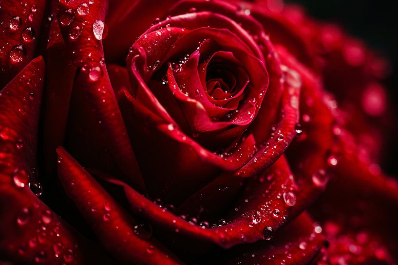 Red Rose with Water Droplets in Close-up by Art & Soul Creations