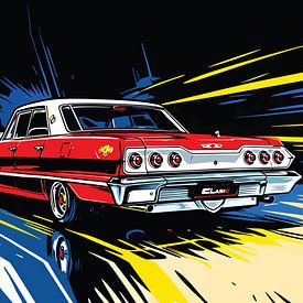 Retro-rotes Muscle-Car-Pop-Art-Porträt von Ramy Salah Hefny