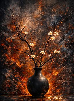 Schwarze Vase mit Lava-Licht