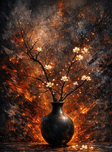 Black Vase with Lava Light